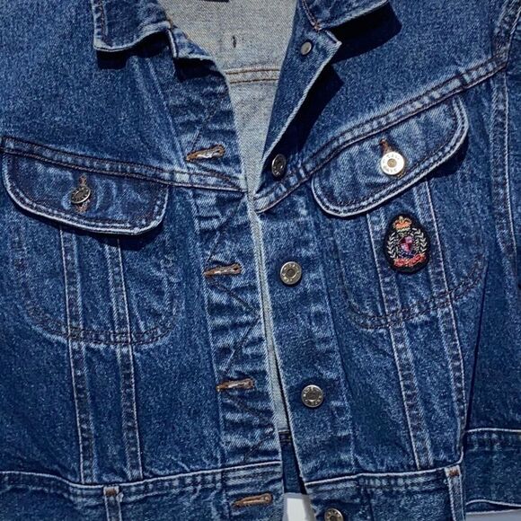 Original Vintage Style Lee Jeans Women's Blue Button Crop Denim Jacket Medium - Picture 7 of 10